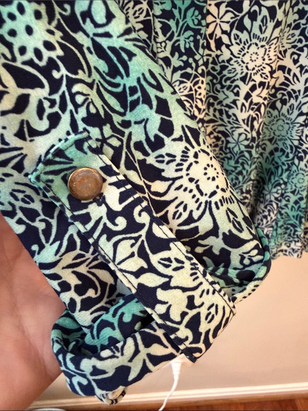 Westport Teal Blue Floral Zip-Front A-line Popover Blouse Tunic Top Size Medium - Picture 4 of 8
